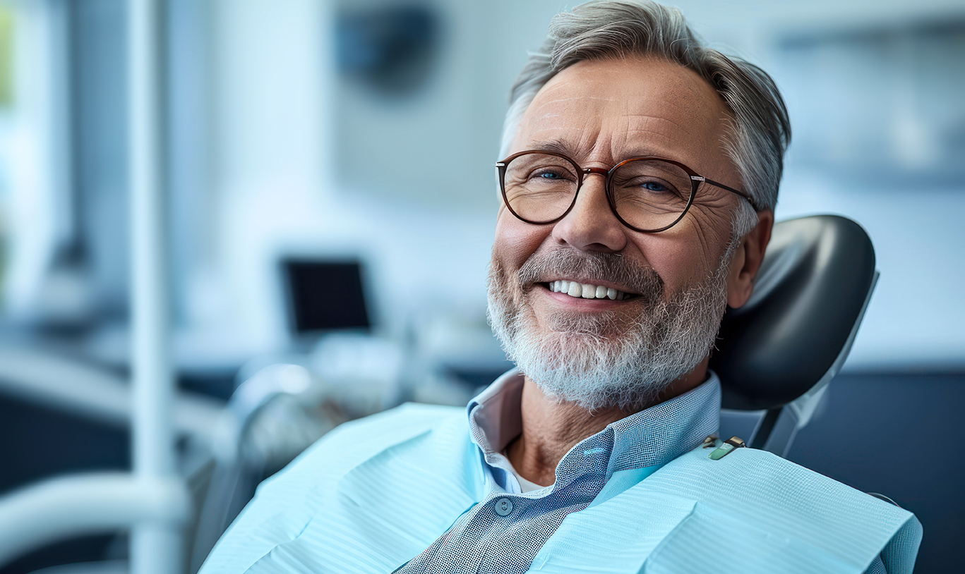 man smiling in dentist chair before a preventative dentist appointment